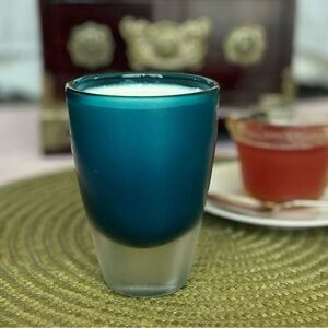 Mid Century Modern Frosted Teal Blue Glass Frosted Juniper Hand Poured Candle